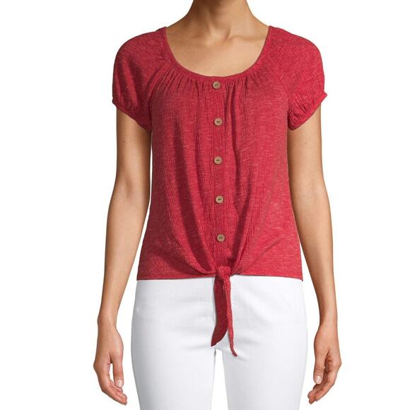 PLUS Size XXXL | NO BO Women's Tie Front Peasant Cap Sleeve Peasant Blouse | NWT - Picture 1 of 9